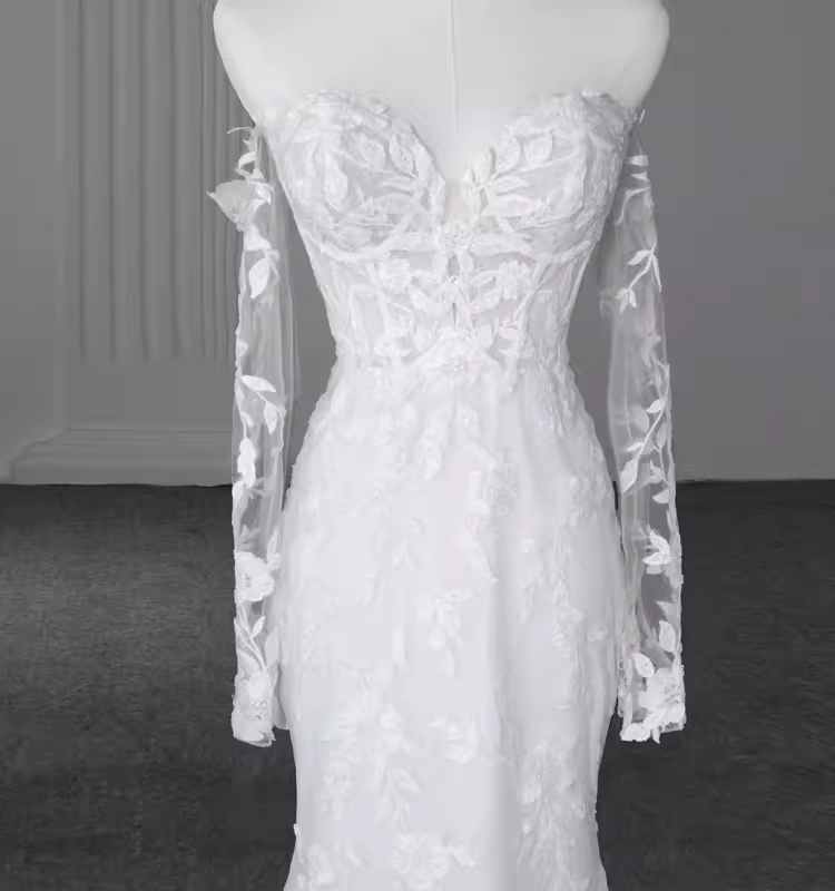 Fairytale Mermaid Off The Shoulder Long Sleeves Lace Wedding Dresses