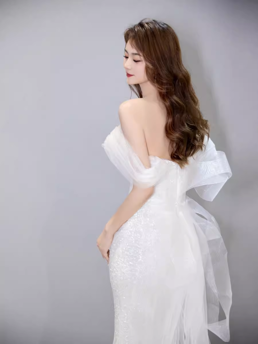 Fairytale Mermaid Off The Shoulder Short Sleeves Sequin Wedding Dresses