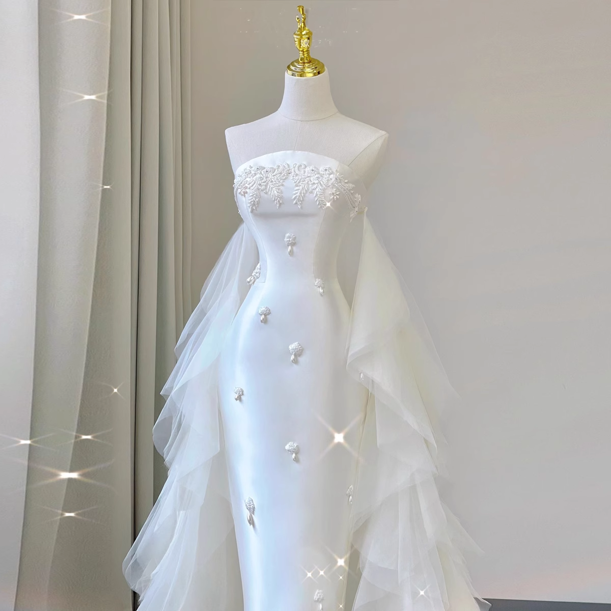 Fairytale Mermaid Strapless Satin White Wedding Dresses