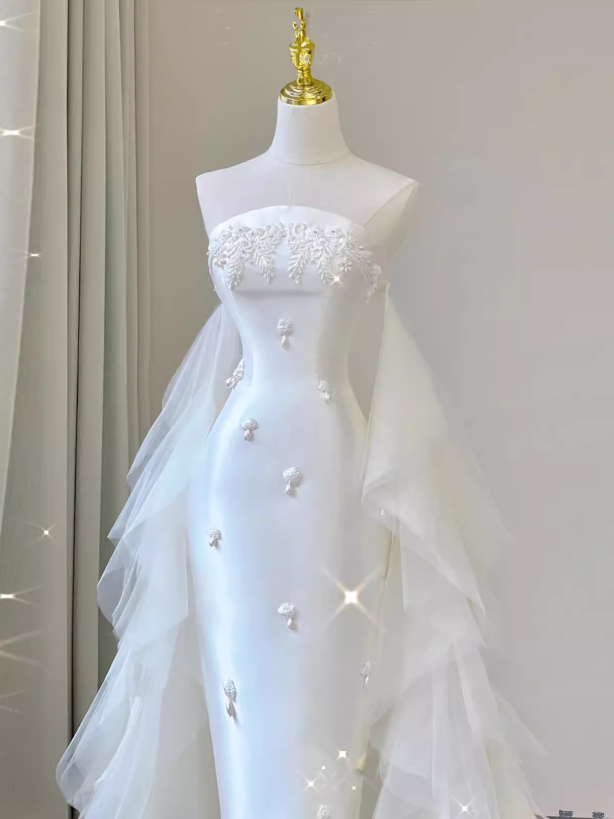 Fairytale Mermaid Strapless Satin White Wedding Dresses