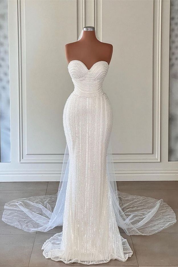 Fairytale Mermaid Sweetheart Sequin Long Wedding Dress With Veil