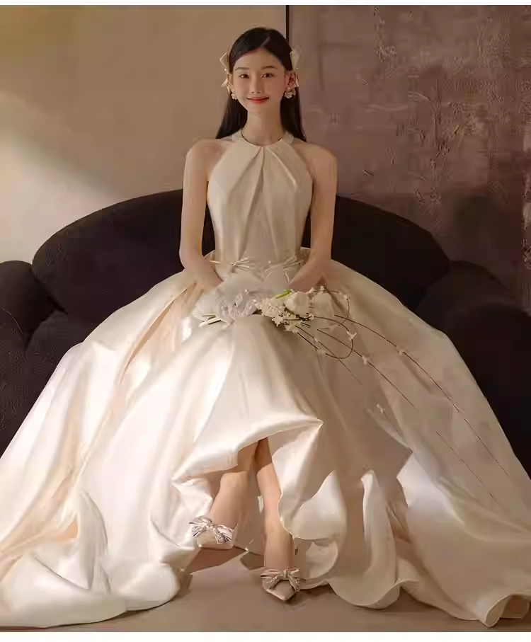 Vintage Ball Gown White Satin Wedding Dresses