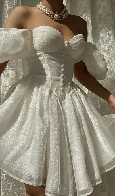 Princess Strapless Puff Sleeve Corset Homecoming Dress Party Dress