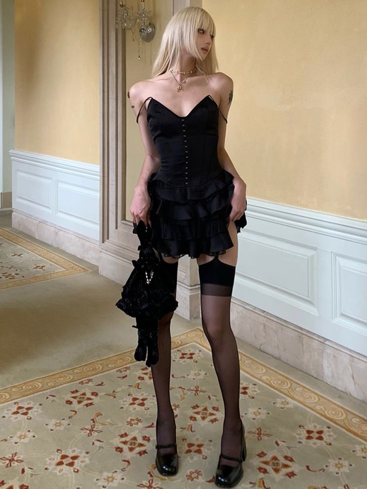 Black Corset Top Tiered Skirt Homecoming Dress Party Dress