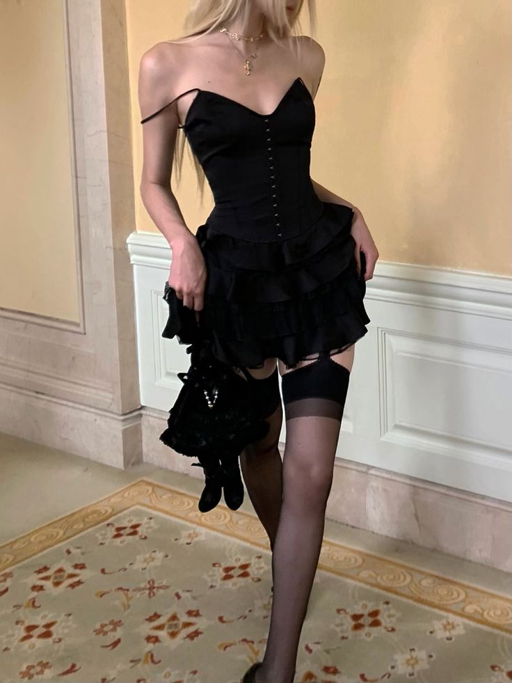 Black Corset Top Tiered Skirt Homecoming Dress Party Dress
