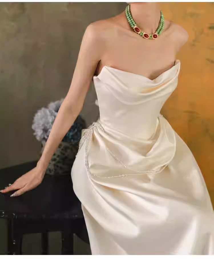 Simple A Line Off The Shoulder Satin Wedding Dresses