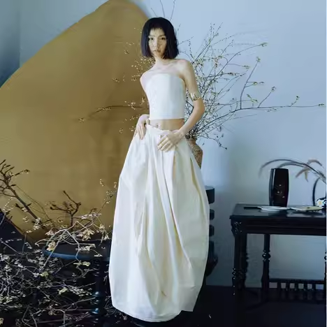Simple A Line 2 Pieces White Satin Wedding Dresses