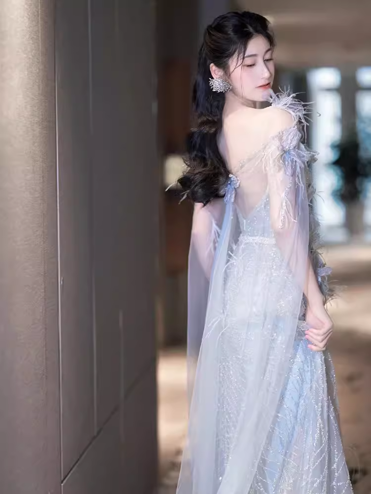 Fairytale A line Straps Sequin Beads Long Evening Dress Prom Dresses With Flowers