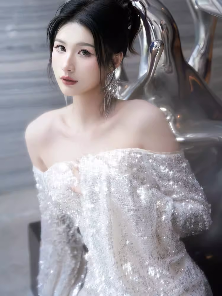 Sexy Mermaid Off The Shoulder Silver Sequin Long Prom Dress