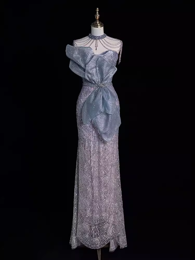 Sexy Mermaid High Neckline Sequin Long Prom Dresses