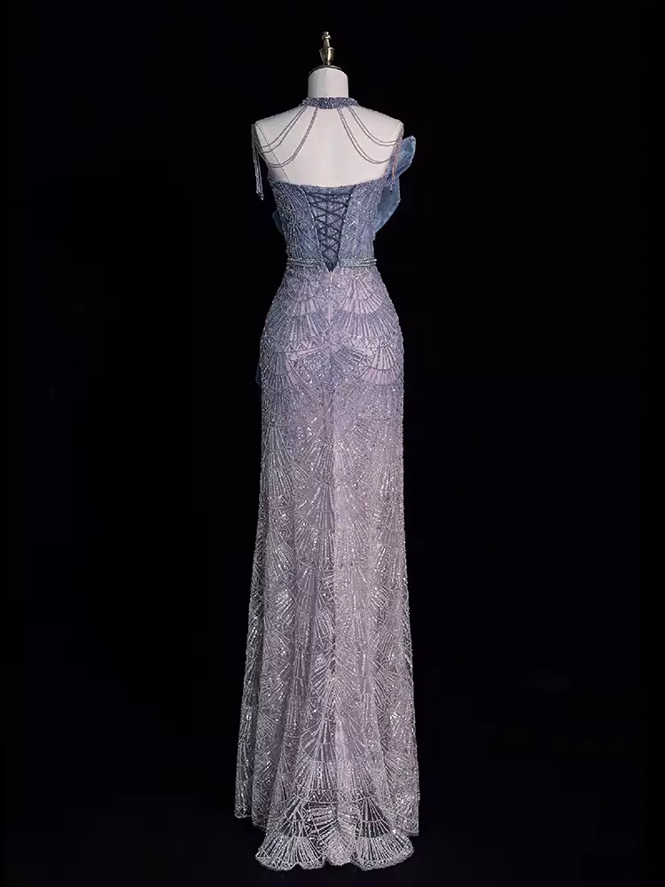 Sexy Mermaid High Neckline Sequin Long Prom Dresses