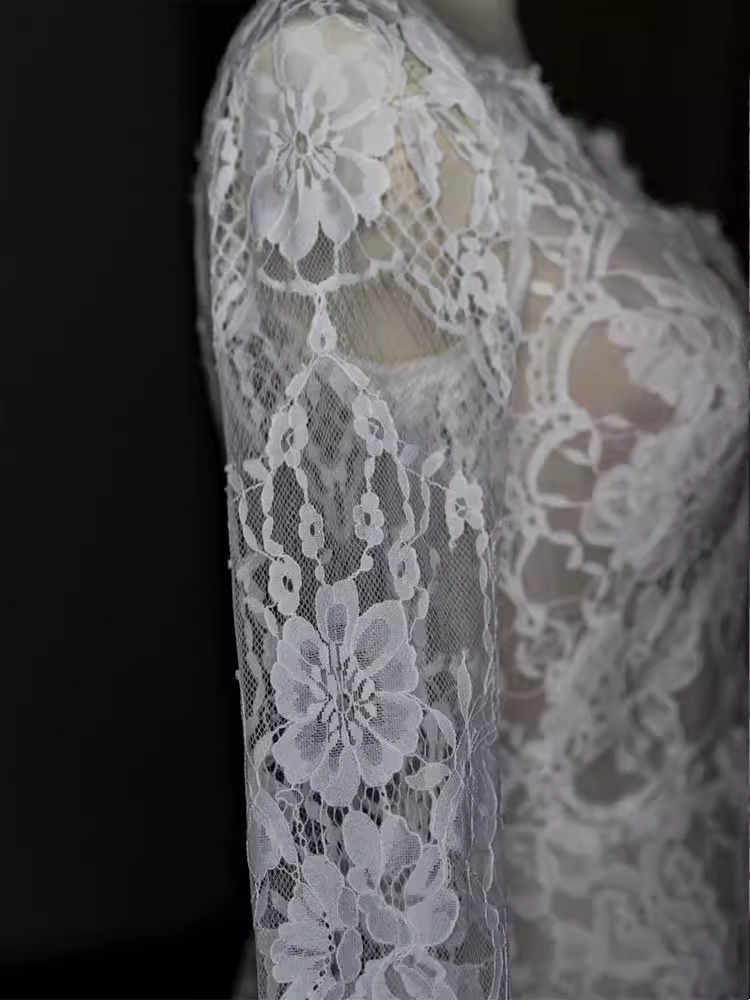 Chic A line V Neckline Lace White Wedding Dress With Long Sleeves