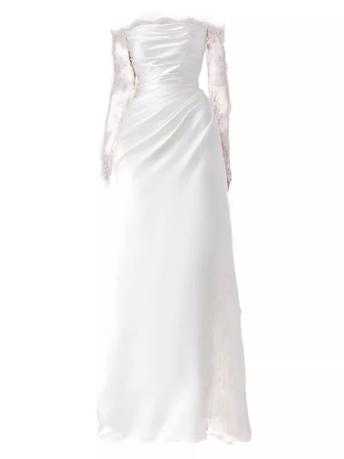 Chic Sheath Off The Shoulder Satin Lace White Wedding Dress With Long Sleeves