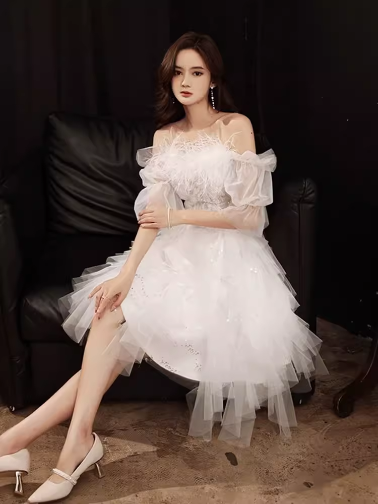Cute A line Square Neckline Tulle Short Homecoming Dress White Hoco Dresses