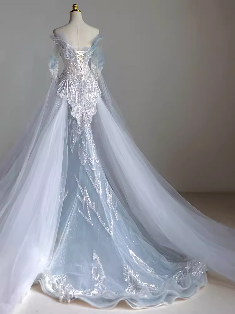 Chic Mermaid Off The Shoulder Short Sleeves Lace Wedding Dress
