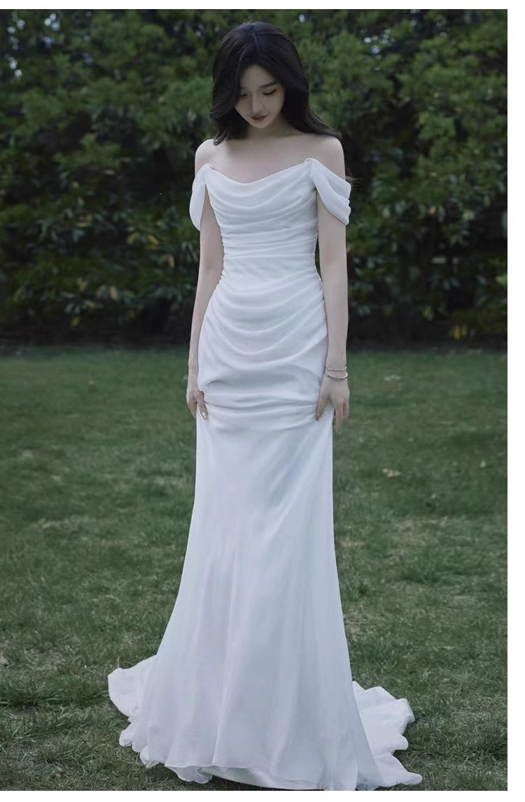 Sexy Mermaid Off The Shoulder White Long Wedding Dresses With Ribbon
