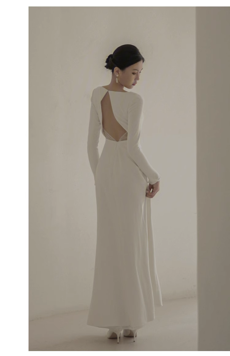 Sexy Mermaid Scoop White Backless Satin Long Wedding Dresses