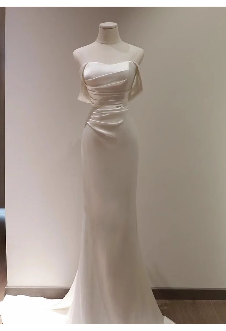 Sexy Sheath Off The Shoulder Short Sleeves Satin Long Wedding Dresses