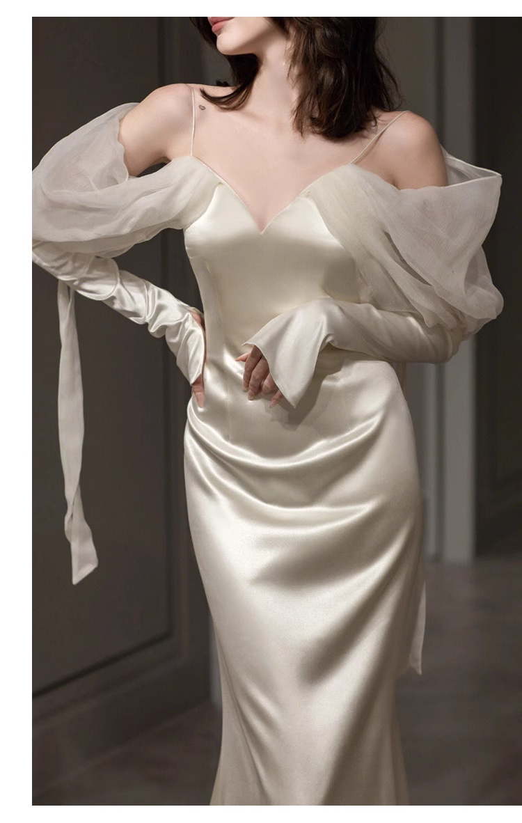 Sexy Sheath Off The Shoulder Long Sleeves Satin Long Wedding Dresses