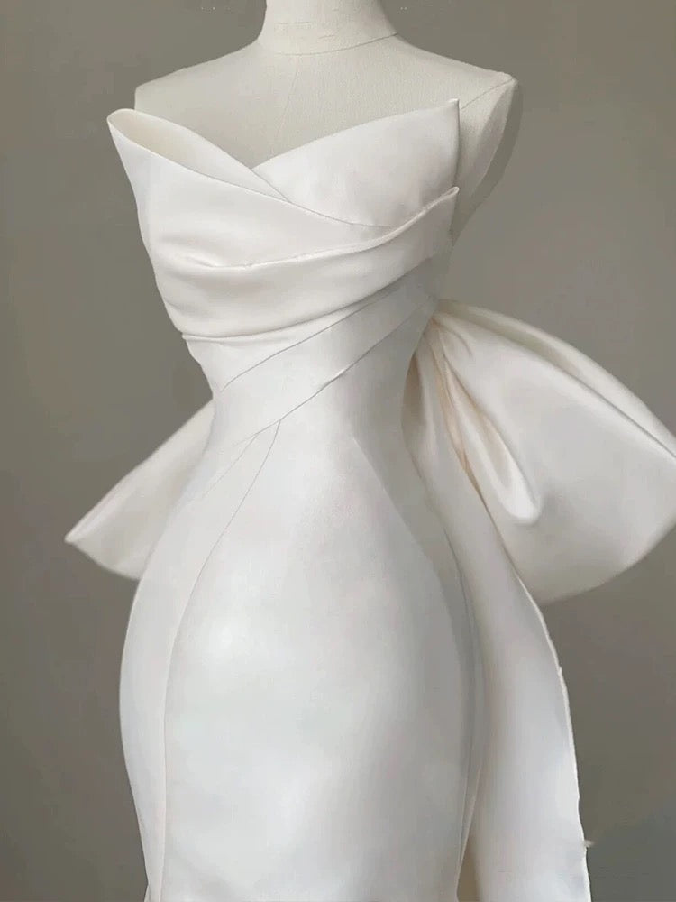 Sexy Mermaid Sweetheart Satin Long Wedding Dresses With Bow