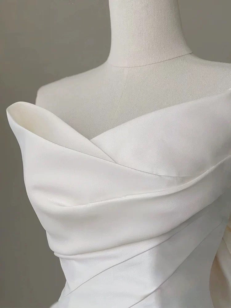 Sexy Mermaid Sweetheart Satin Long Wedding Dresses With Bow