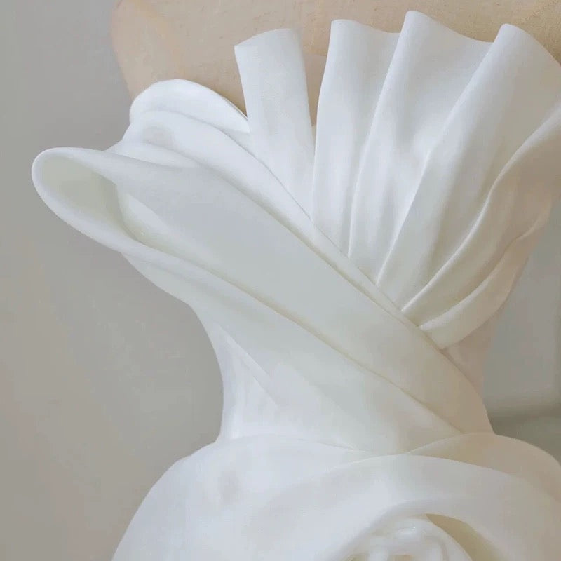 Timeless A line Strapless Chiffon Long Wedding Dresses With Ruffles