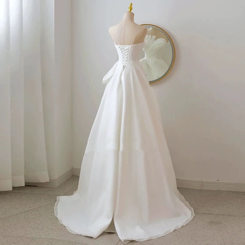 Timeless A line Strapless Chiffon Long Wedding Dresses With Ruffles