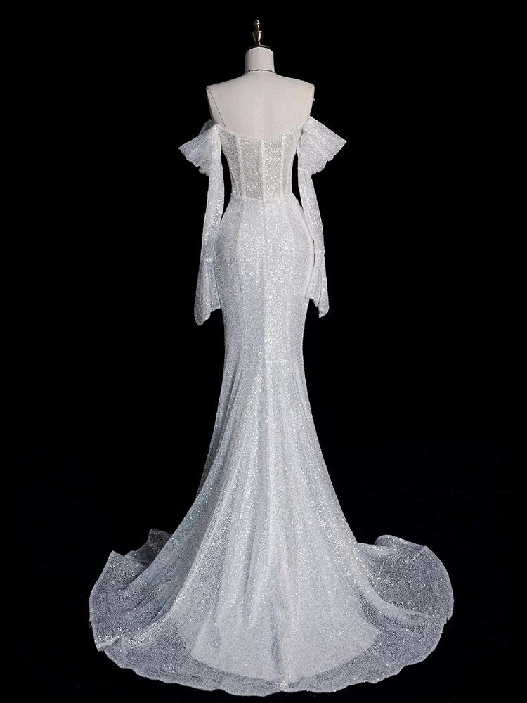 Timeless Mermaid Off The Shoulder Long Sleeves Sequin Wedding Dresses With Ruffles