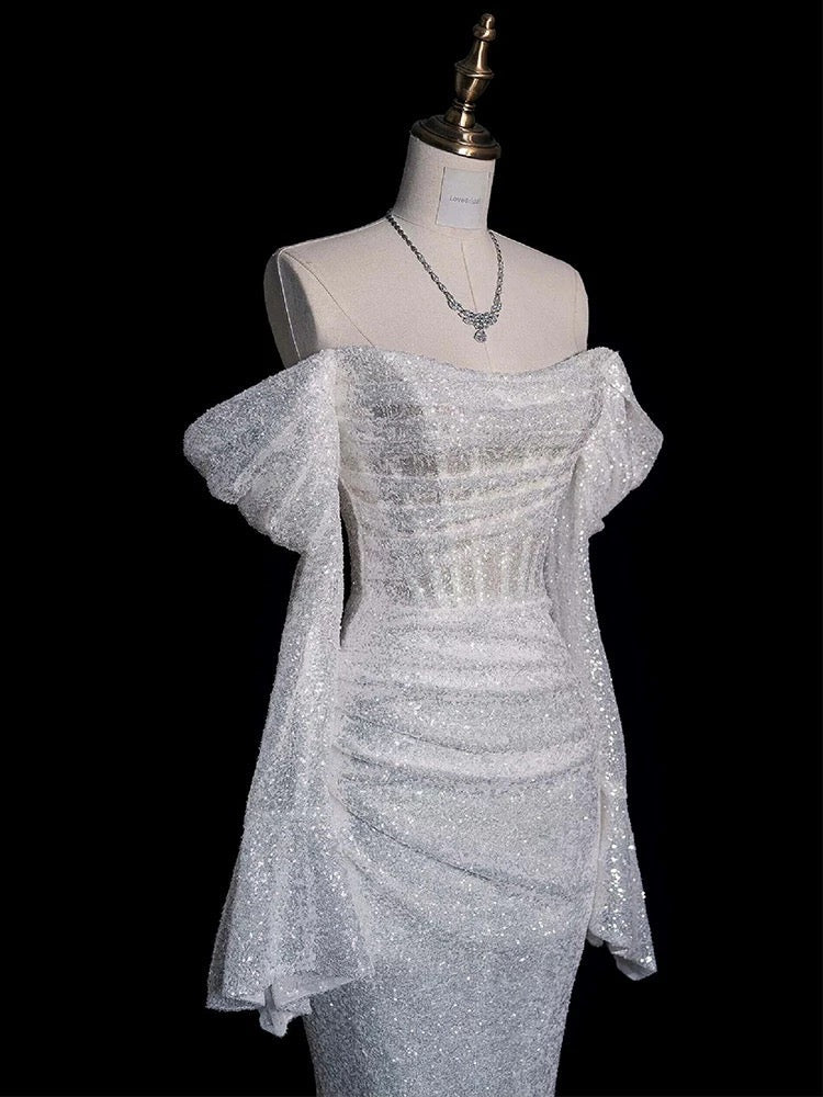 Timeless Mermaid Off The Shoulder Long Sleeves Sequin Wedding Dresses With Ruffles