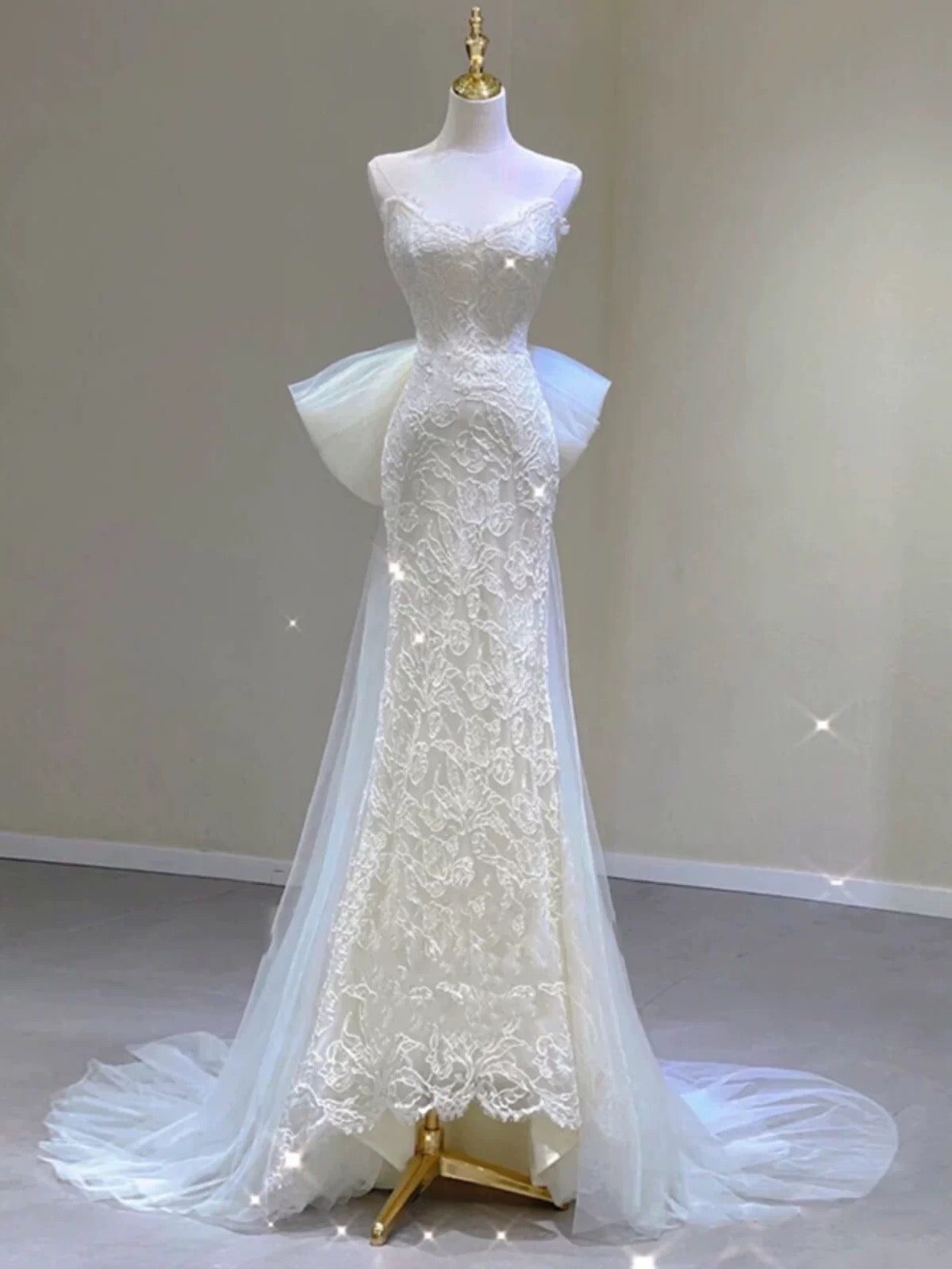 Timeless Mermaid Sweetheart Lace Long Wedding Dresses With Bowknot