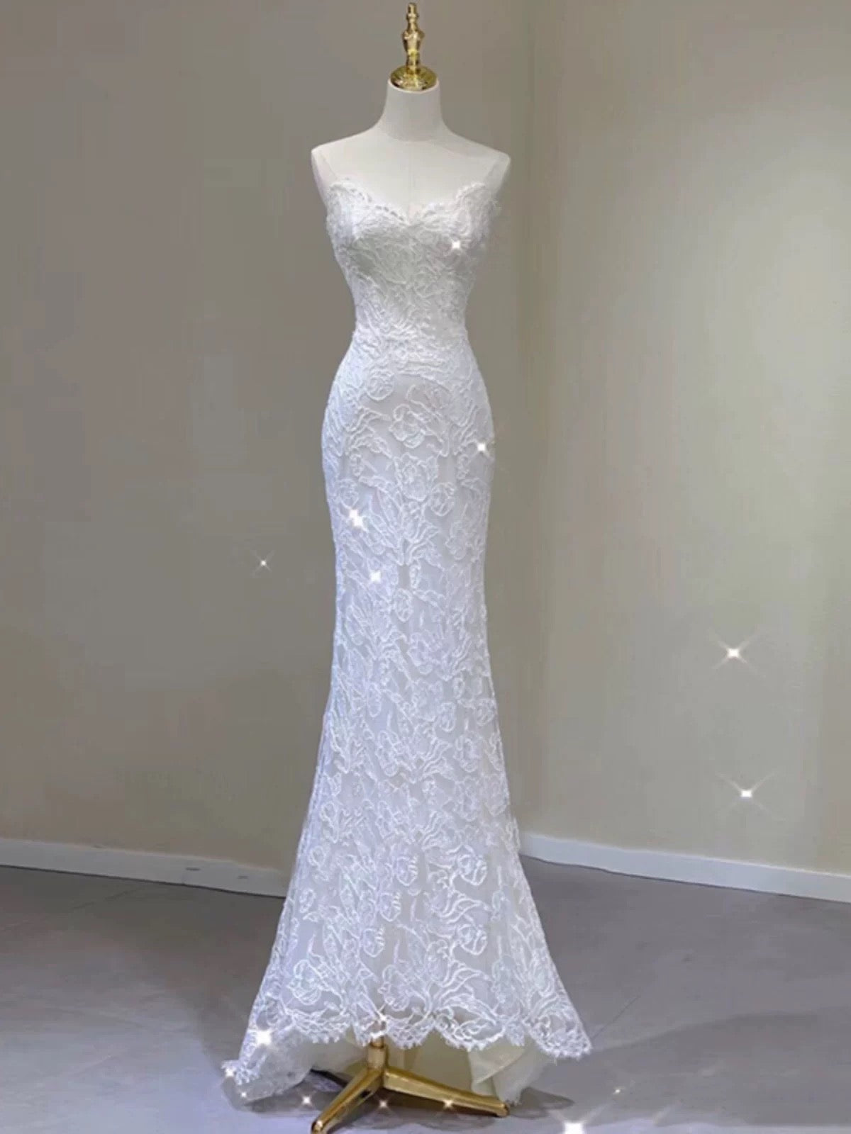 Timeless Mermaid Sweetheart Lace Long Wedding Dresses With Bowknot