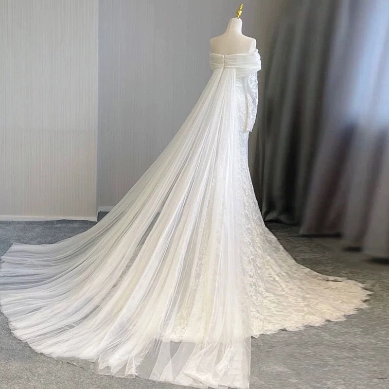 Timeless Mermaid Off The Shoulder Long Sleeves Lace Wedding Dresses With Ribbon