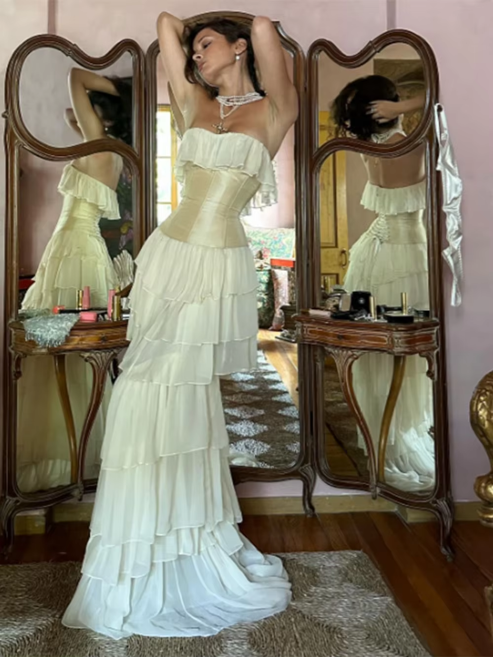 Sexy Sheath Strapless Chiffon Long White Prom Dresses