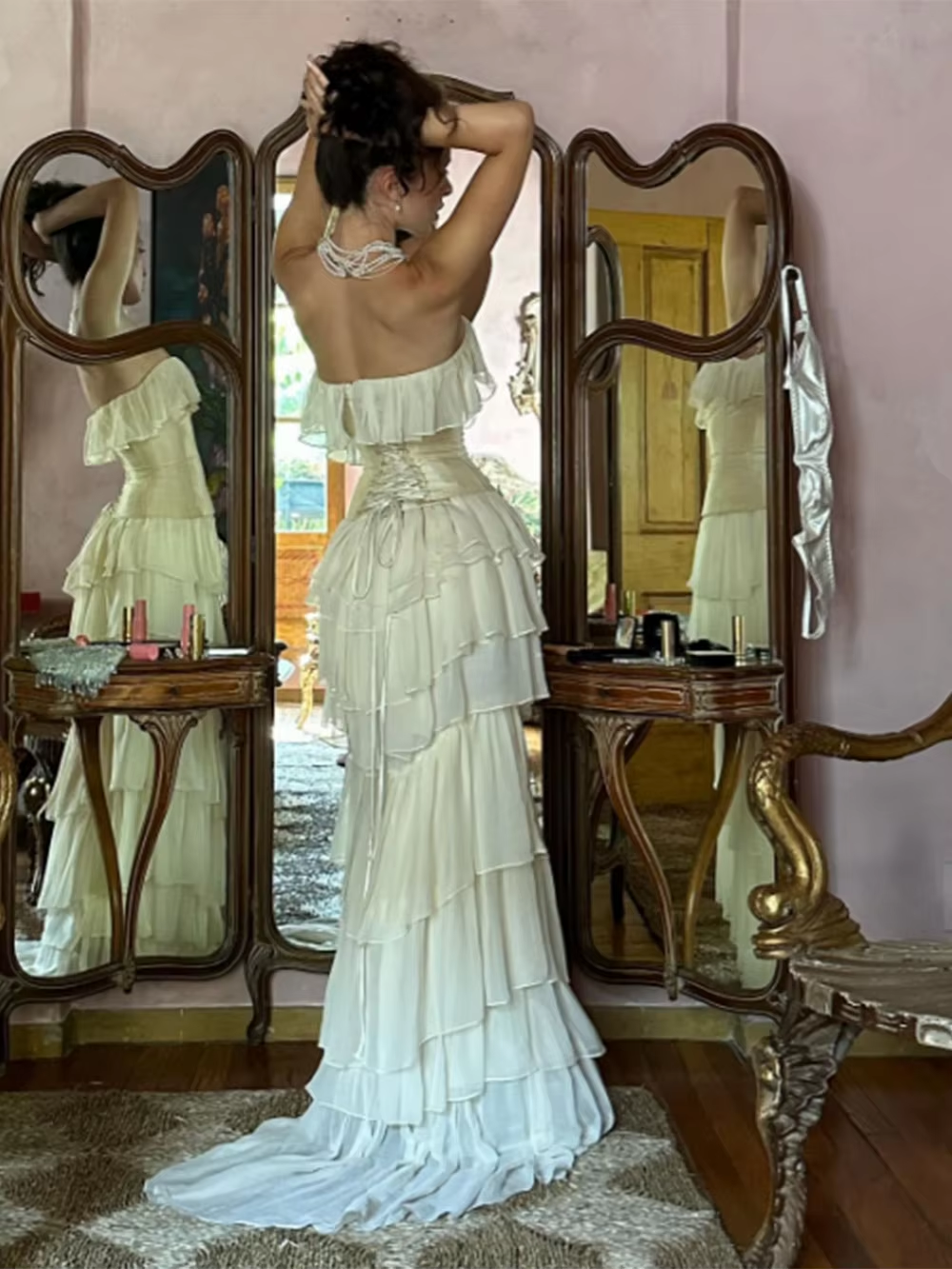 Sexy Sheath Strapless Chiffon Long White Prom Dresses