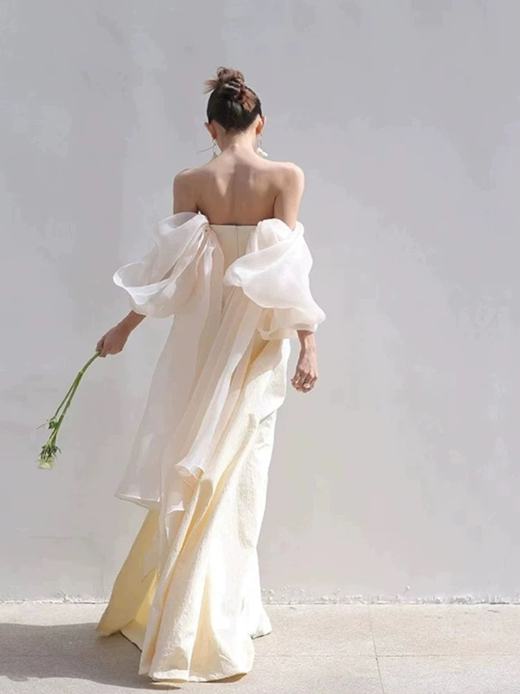 Timeless Mermaid Off The Shoulder Long Tulle White Wedding Dresses With Ruffles