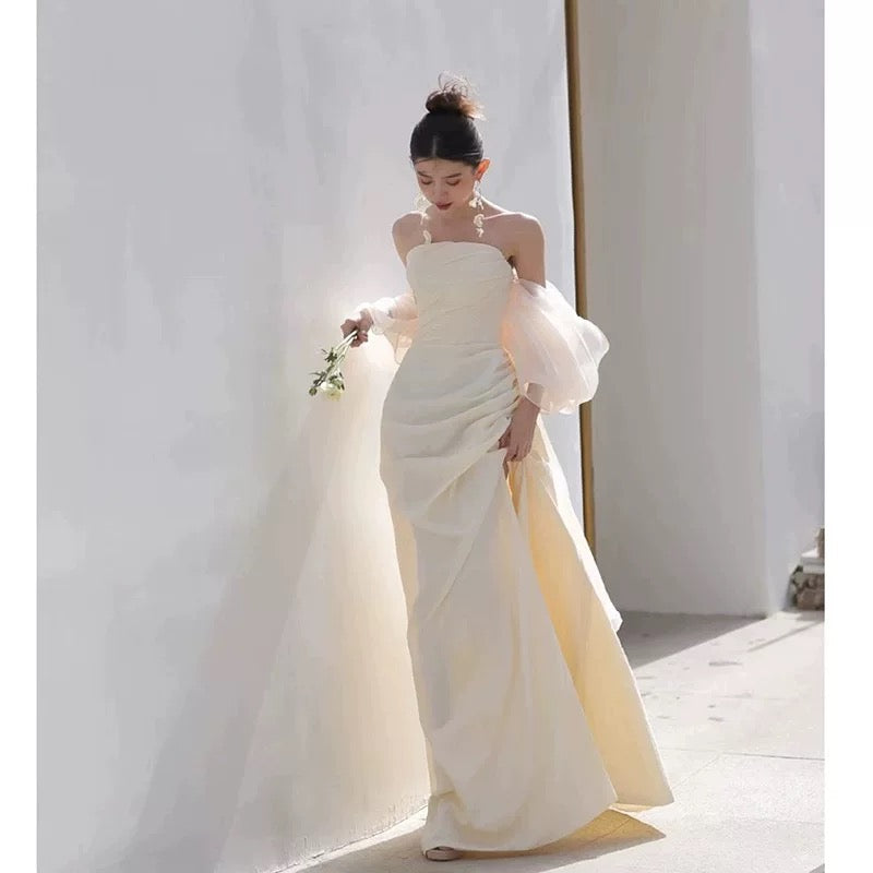 Timeless Mermaid Off The Shoulder Long Tulle White Wedding Dresses With Ruffles