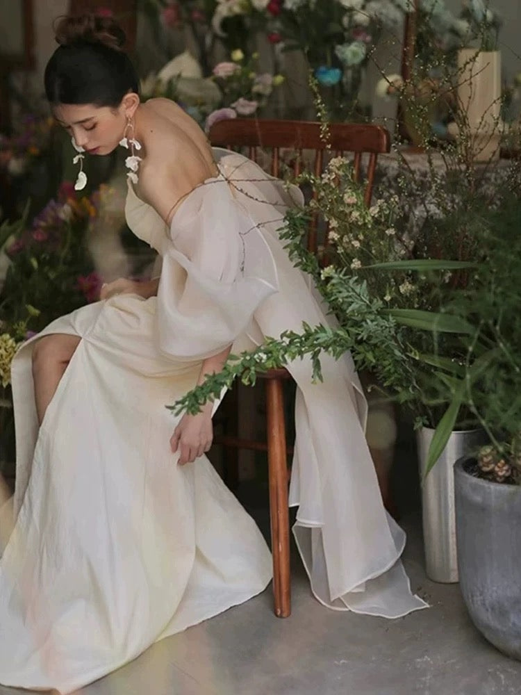 Timeless Mermaid Off The Shoulder Long Tulle White Wedding Dresses With Ruffles