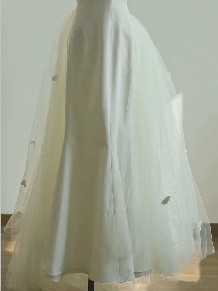 Unique Mermaid Square Neckline Lace White Wedding Dresses With Lace