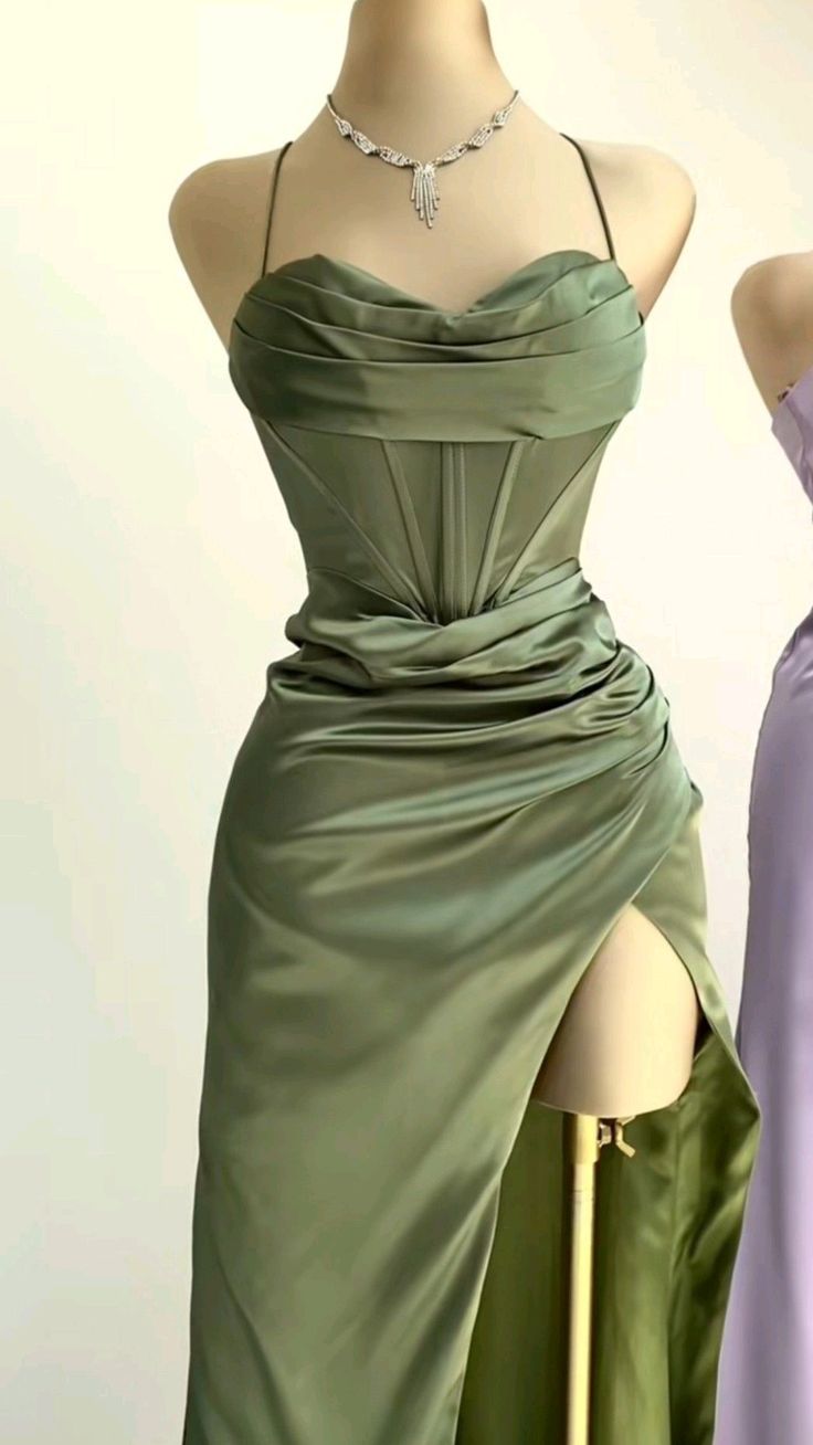 Modest Sheath Straps Satin Slit Prom Dress Long Evening Dresses With Ruffles
