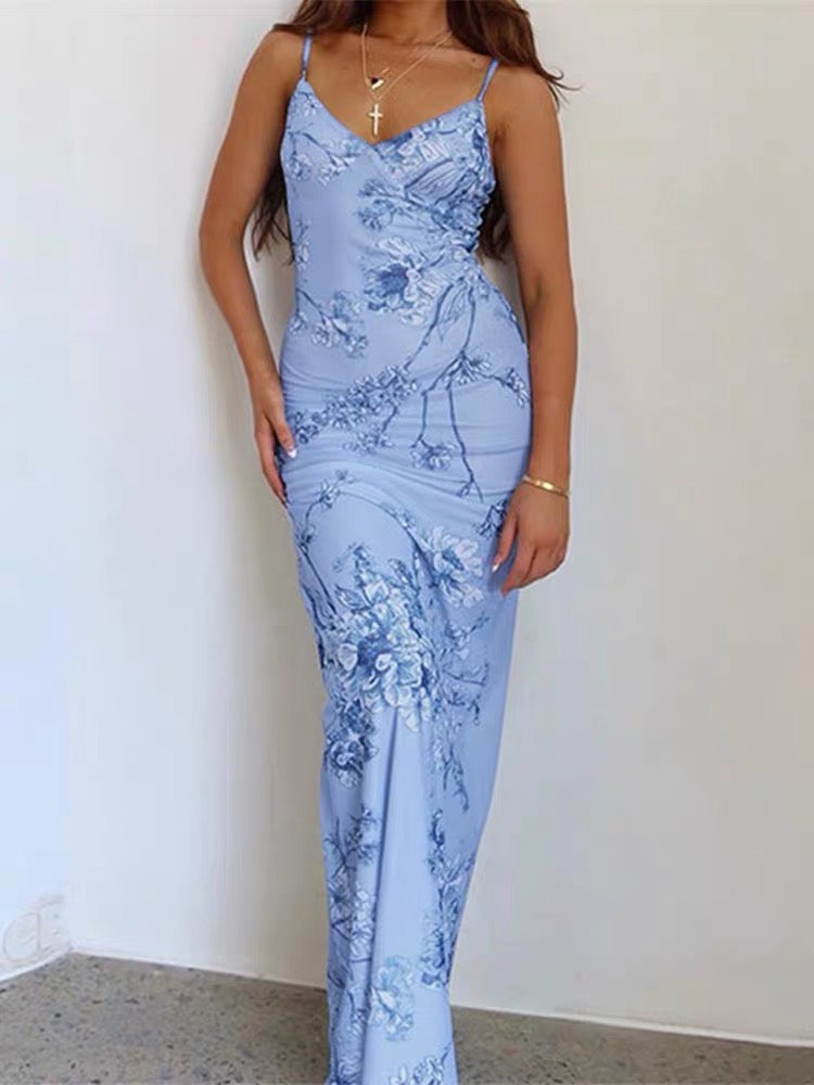 Modest Mermaid Spaghatti Straps Light Blue Prom Dress Long Evening Dresses