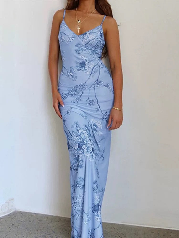 Modest Mermaid Spaghatti Straps Light Blue Prom Dress Long Evening Dresses