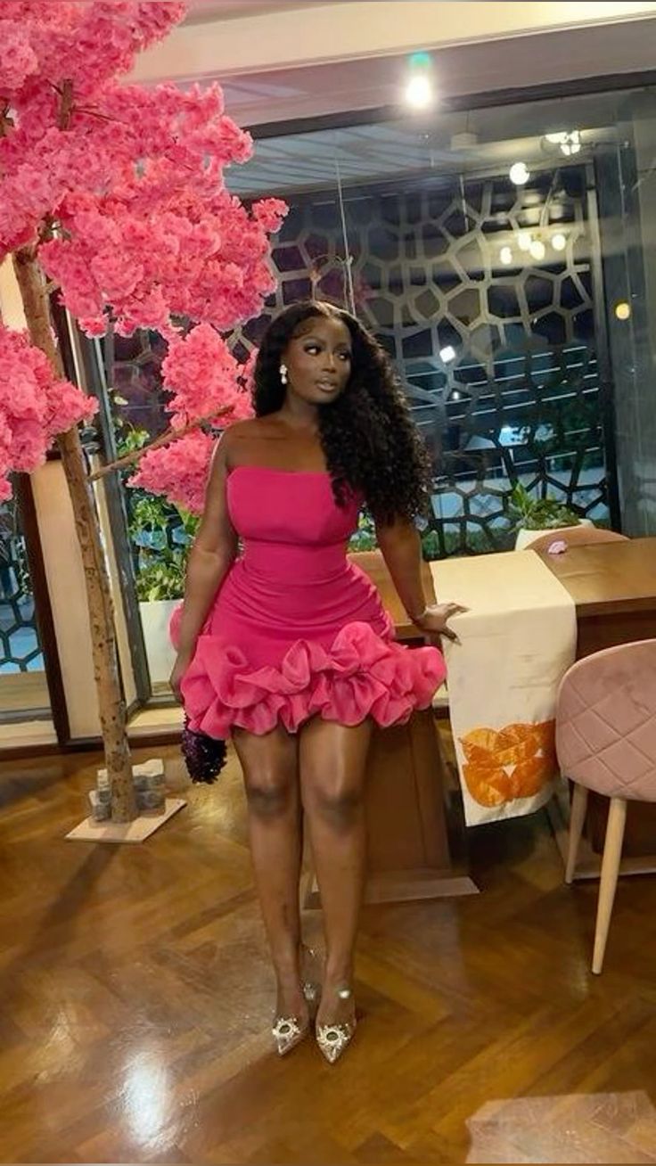 Chic Sheath Satin Strapless Hot Pink Short Homecoming Dress Party Dress