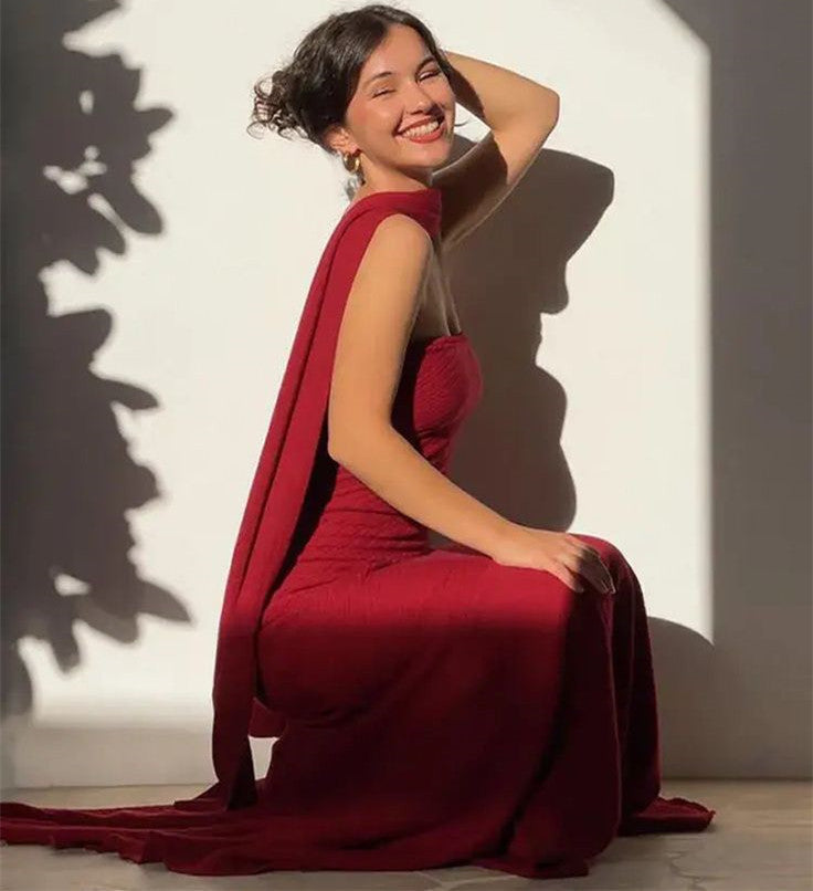 Modest Mermaid Strapless Red Long Prom Dress Evening Dresses With Ribbon