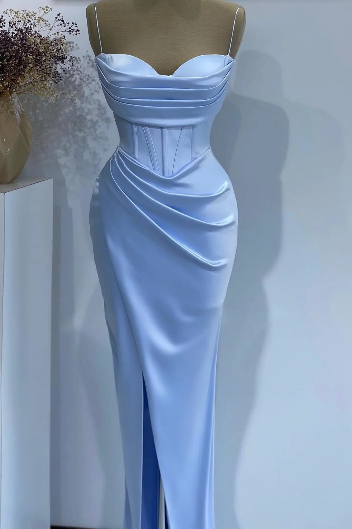 Sexy Mermaid Baby Blue Sweetheart Prom Dress With Spaghetti-Straps
