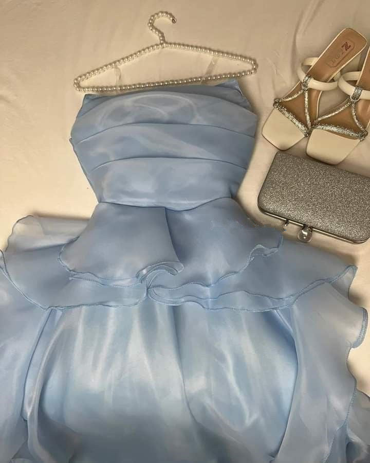Modest A Line Spaghetti Straps Long Light Sky Blue Prom Dress Evening Dresses