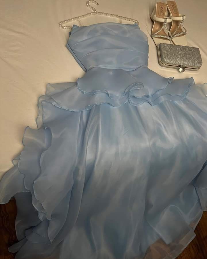 Modest A Line Spaghetti Straps Long Light Sky Blue Prom Dress Evening Dresses