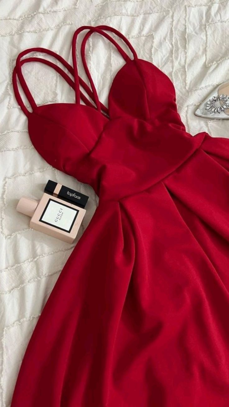Simple A line Spagehtti Straps Red Knee Length Chiffon Homecoming Dresses Party Dress