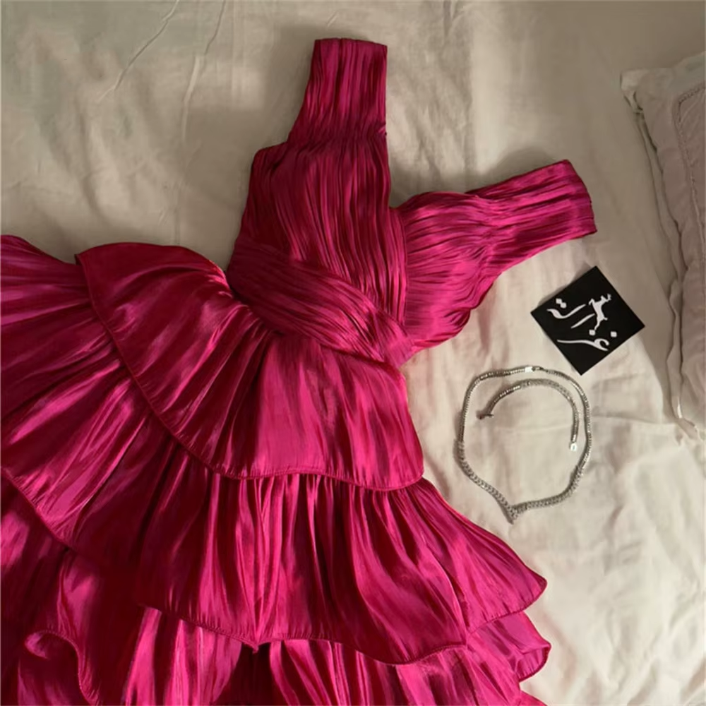 Simple Ball Gown Straps Hot Pink knee Length Ruffles Homecoming Dresses