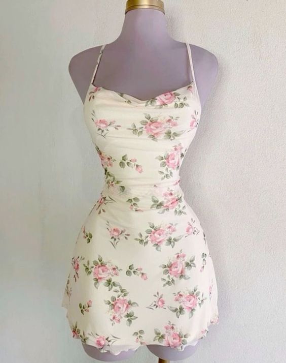 Cute Sheath Spaghetti Straps Floral Short Homecoming Dresses