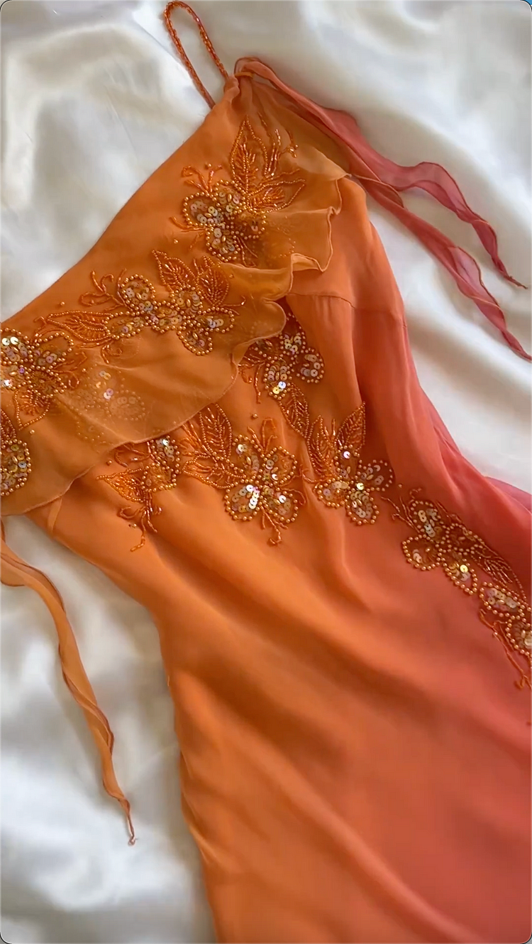 Modest Sheath Spaghetti Straps Chiffon Ombre Prom Dress Party Dress With Beads